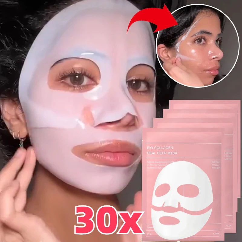 Bio Collagen Face Mask Set - Shrink Pores & Deep Hydration for Radiant Skin (20/10/5 Pcs)